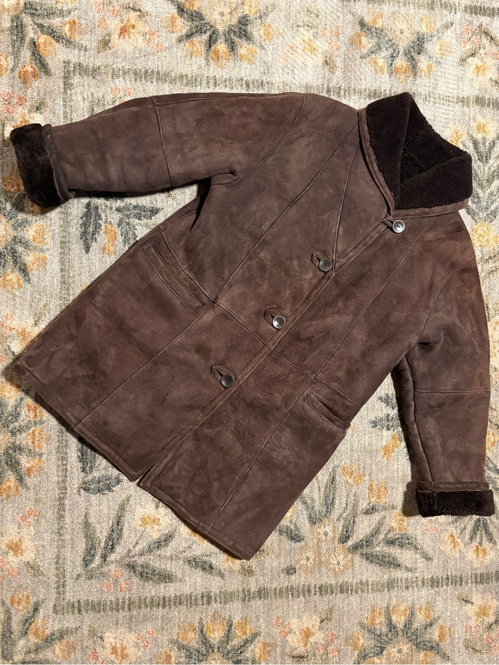 Vintage Shearling Suede Coat Jacket Dark Brown Fleece Made in USA